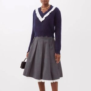 SHUSHU TONG lace trimmed mohair sweater navy